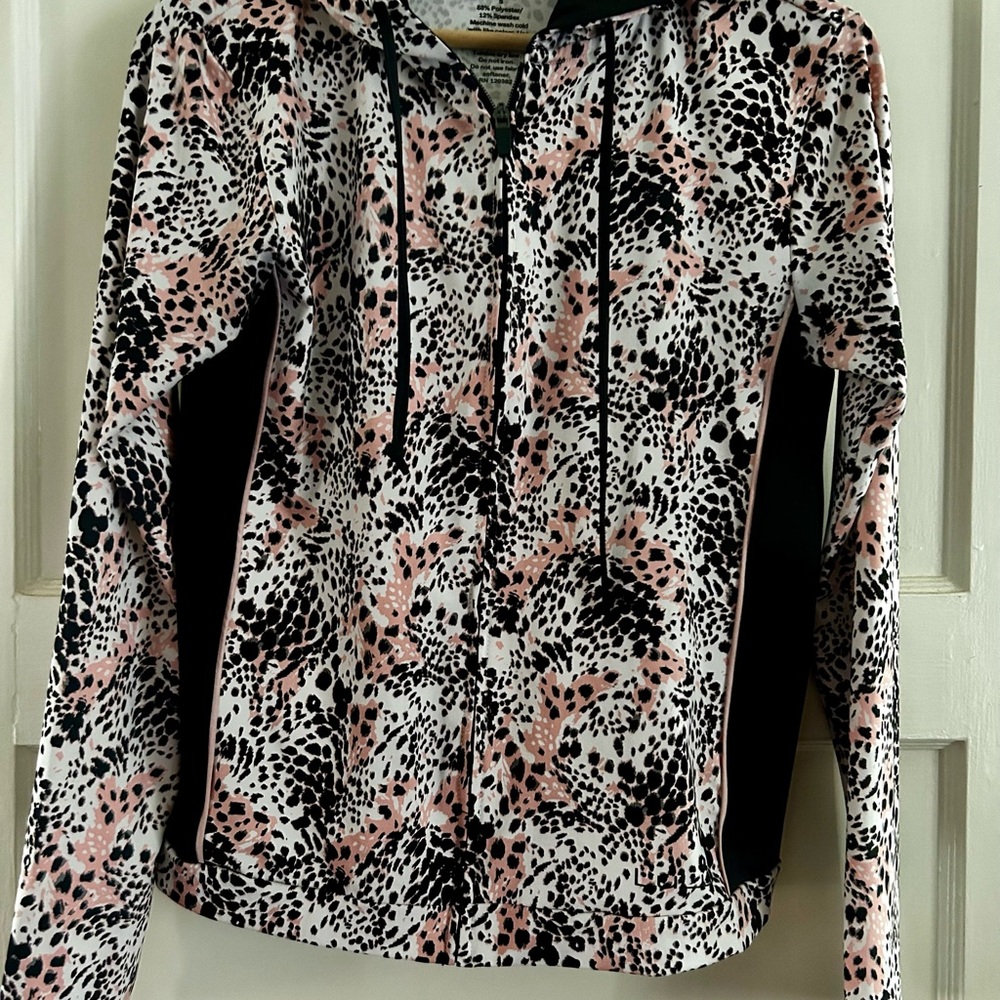 Women’s Pink and Black Printed Zip-Up Hoodie